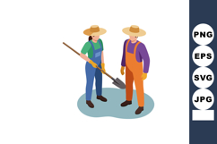 Two farm workers wearing hats and gloves standing together w Product Image 1