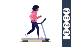 Woman running on treadmill wearing pink hoodie and navy pant Product Image 1