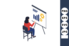 Woman presenting business data on flip chart with gears and Product Image 1