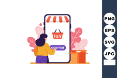 Online shopping confirmation with woman using smartphone and Product Image 1