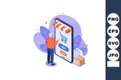 Senior man using mobile phone for online shopping with shopp Product Image 1