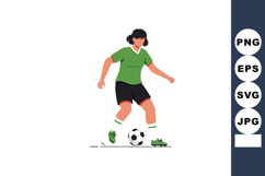 Female soccer player kicking ball in green sportswear isolat Product Image 1