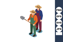 Two male farmers in hats working with shovel in farm field a Product Image 1