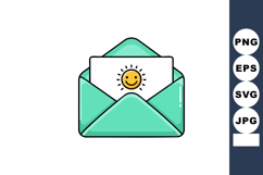Open green envelope with smiling sun illustration inside che Product Image 1