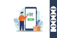Online shopping app with man holding discount icon standing Product Image 1