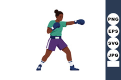 Female boxer training with purple shorts and green shirt in Product Image 1