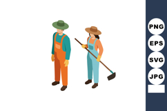 Farmer couple working together in field wearing hats and ove Product Image 1