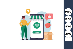Online grocery shopping app with woman standing beside smart Product Image 1
