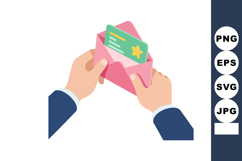 Hands holding pink envelope with green star card inside send Product Image 1