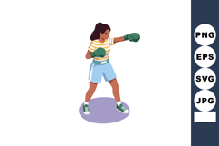 Woman boxer training with green gloves in striped shirt and Product Image 1