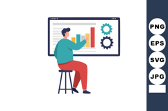 Man analyzing business data with colorful bar chart and gear Product Image 1