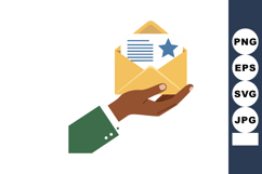 Hand Holding Open Envelope with Letter and Star Symbol in Fl Product Image 1
