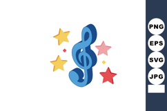 Blue treble clef music symbol with colorful stars vector ill Product Image 1