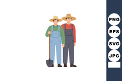 Two Farmers Standing Together Wearing Overalls and Straw Hat Product Image 1