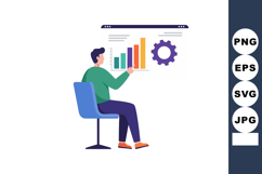 Man analyzing bar chart and gear icon on screen digital data Product Image 1