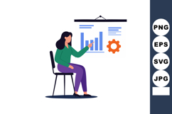 Woman presenting business data and analytics on chart sittin Product Image 1