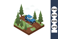 Blue offroad vehicle driving on rugged forest trail surround Product Image 1
