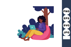 Woman working on laptop outdoors sitting on pink beanbag und Product Image 1