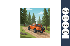 Orange off-road vehicle driving on dirt road surrounded by t Product Image 1