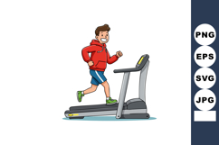 Man running on treadmill in red hoodie and blue shorts for f Product Image 1