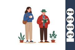 Young man reading book and woman drinking coffee casual autu Product Image 1