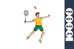 Boy playing badminton with racket and shuttlecock in active Product Image 1