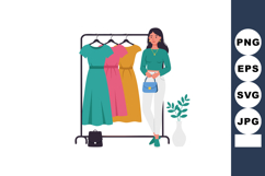 Woman standing near clothing rack with colorful dresses hold Product Image 1