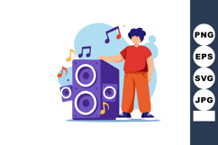 Young person enjoying music near large purple speaker with c Product Image 1