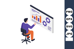 Businessman analyzing charts and gears on digital screen vec Product Image 1