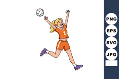 Girl playing volleyball jumping in orange sportswear with pu Product Image 1