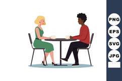 Man and woman sitting at round table drinking coffee in casu Product Image 1