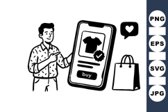 Hand Drawn Ecommerce Mobile Shopping Icon Illustration Product Image 1