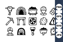 Hand Drawn Mining Tools And Safety Icons Product Image 1