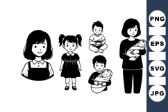 Black and White Family Vector Character Illustration Product Image 1