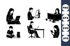 Remote Work Silhouettes Vector Clipart Illustrations Product Image 1