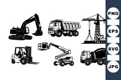 Black Construction Vehicle Clipart With Crane And Truck Product Image 1