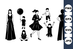 Minimalist Woman And Kids Silhouettes Illustration Product Image 1