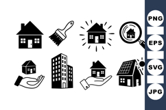 Vector Home Icons With Solar And Property Hands Product Image 1