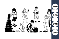 Vector Illustration of Kids Stacking Rocks Outdoors Product Image 1