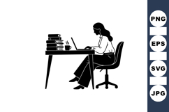 Minimalist Vector Illustration Of Woman Working At Desk Product Image 1