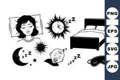 Black And White Sleep Themed SVG Illustration Product Image 1