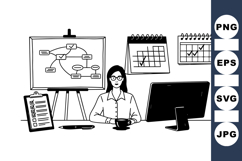 Black And White Office Planning Vector Illustration Product Image 1