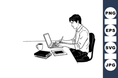 Hand Drawn Man Working At Desk Illustration Design Product Image 1