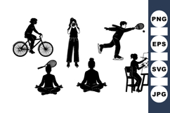 Vector Silhouettes Of Active People Doing Sports And Hobbies Product Image 1