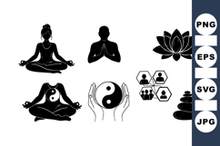 Yoga Meditation Silhouette Clipart for Wellness Product Image 1