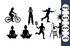 Vector Silhouette Clipart of Active Women Doing Sports Product Image 1