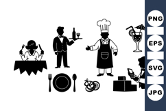 Black Silhouette Restaurant Staff and Dining Icons Product Image 1