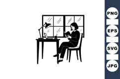 Minimalist Black White Reading Room Illustration Product Image 1