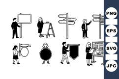 Hand Drawn People Holding Various Signage Icons Product Image 1