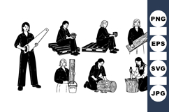 Black And White Woman Woodworking Vector Clipart Product Image 1